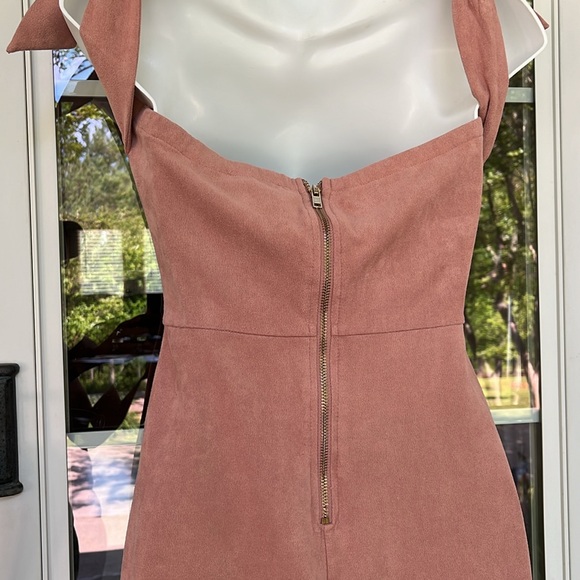 Empire Waist Mauve Pencil Style Open Mid Drift Shoulder Ties Dress Sz S - Picture 7 of 14
